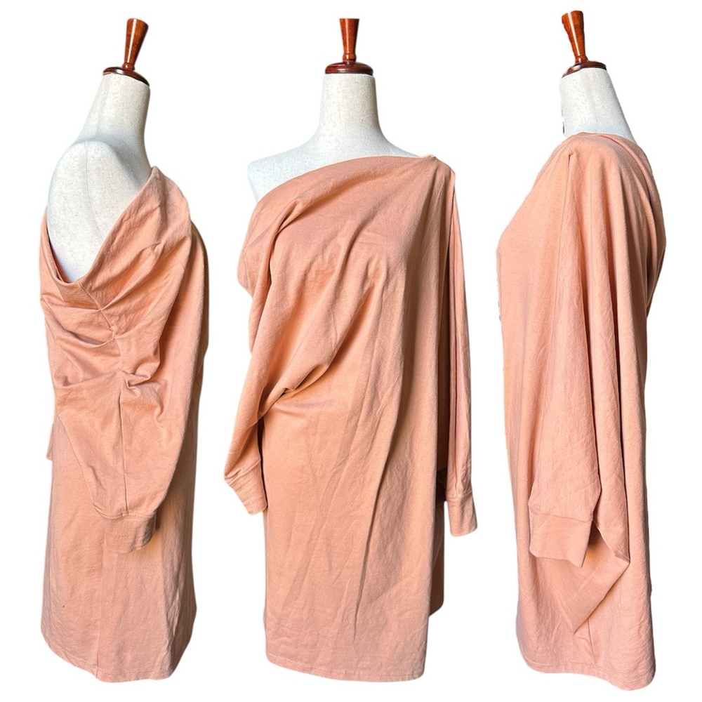 FP Free People Beach Modern Mini Dress Sz L Orange/Peachy Tan Off The Shoulder
